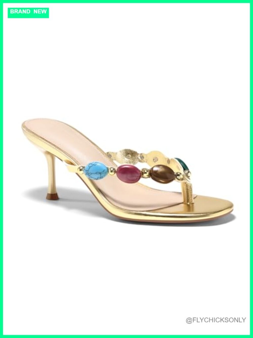 Womens Jeweled Heeled Sandals Kitten Heel Strappy Flip Flop Slides